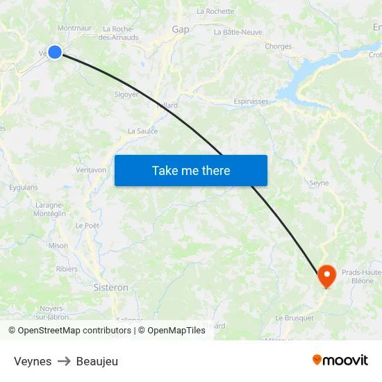 Veynes to Beaujeu map