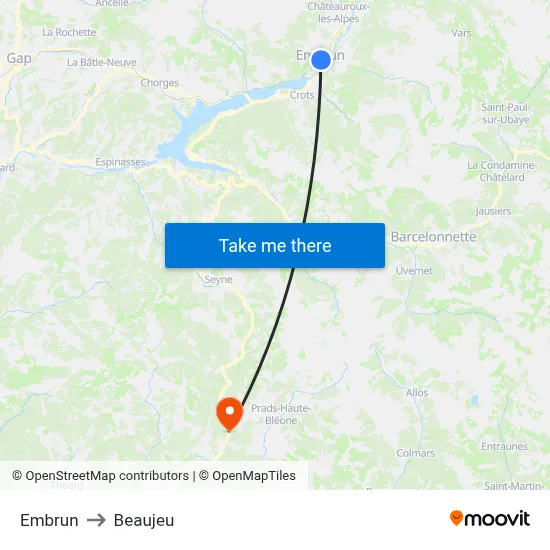 Embrun to Beaujeu map