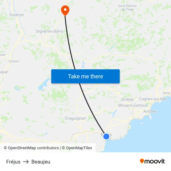 Fréjus to Beaujeu map