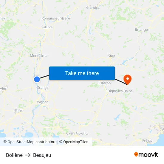 Bollène to Beaujeu map