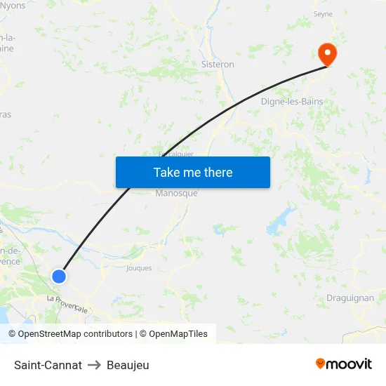 Saint-Cannat to Beaujeu map