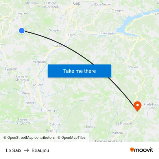 Le Saix to Beaujeu map
