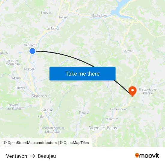Ventavon to Beaujeu map