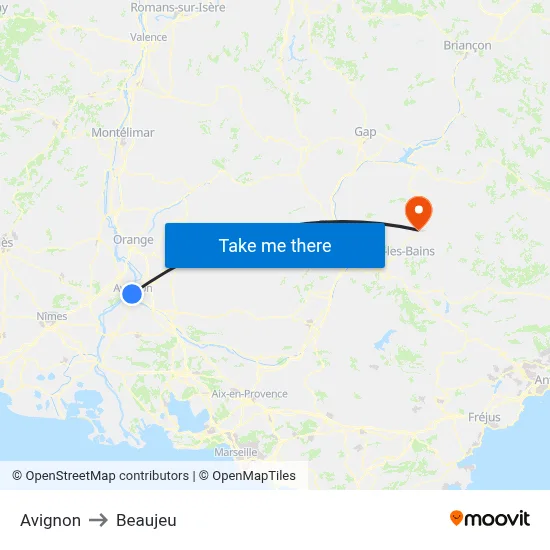 Avignon to Beaujeu map