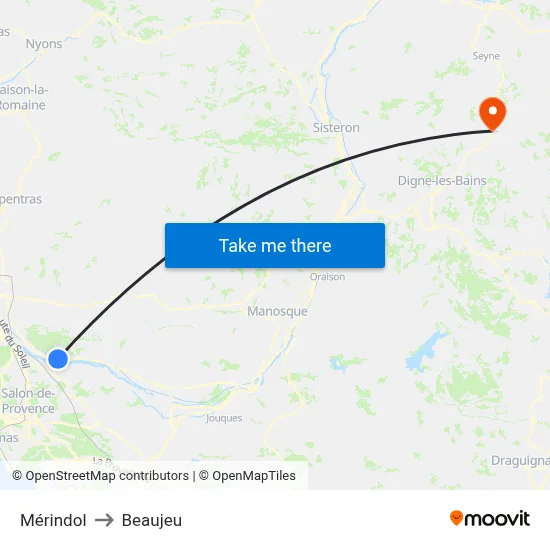 Mérindol to Beaujeu map