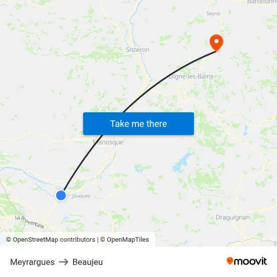 Meyrargues to Beaujeu map