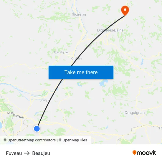 Fuveau to Beaujeu map