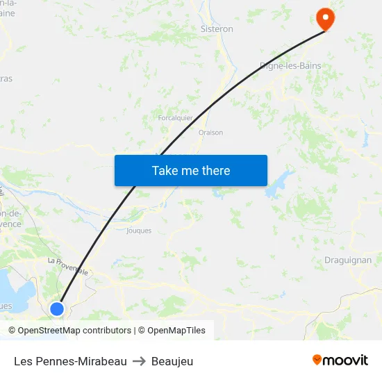Les Pennes-Mirabeau to Beaujeu map
