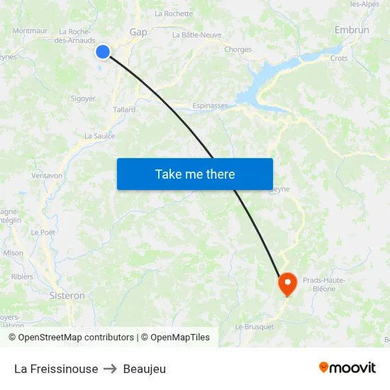 La Freissinouse to Beaujeu map
