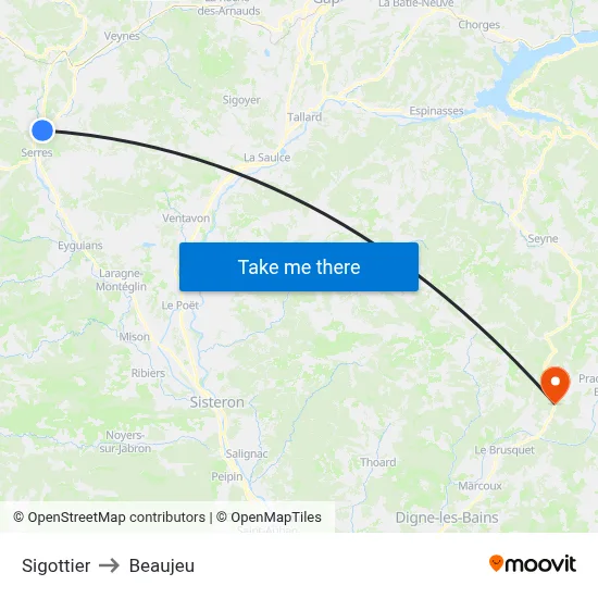 Sigottier to Beaujeu map