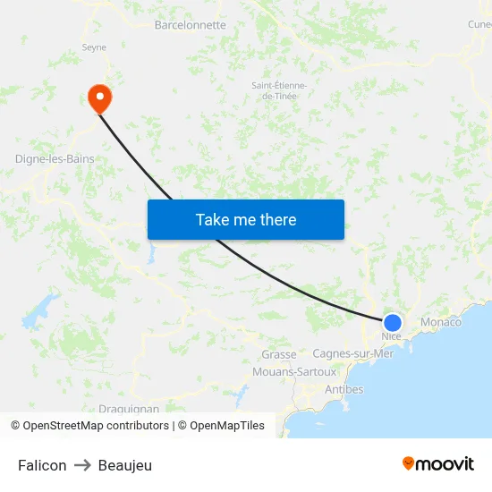 Falicon to Beaujeu map