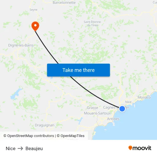 Nice to Beaujeu map