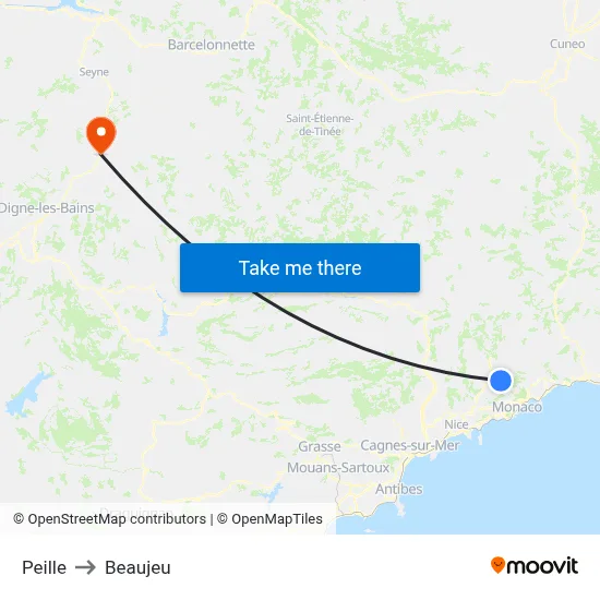Peille to Beaujeu map