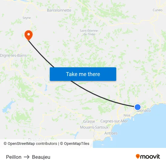 Peillon to Beaujeu map