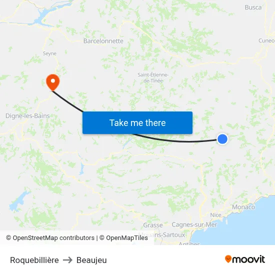 Roquebillière to Beaujeu map