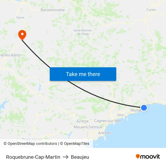 Roquebrune-Cap-Martin to Beaujeu map