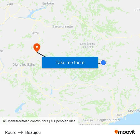 Roure to Beaujeu map