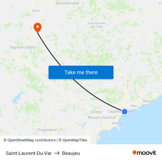 Saint-Laurent-Du-Var to Beaujeu map
