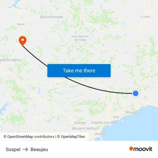 Sospel to Beaujeu map