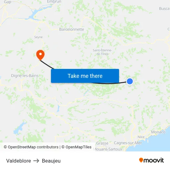Valdeblore to Beaujeu map