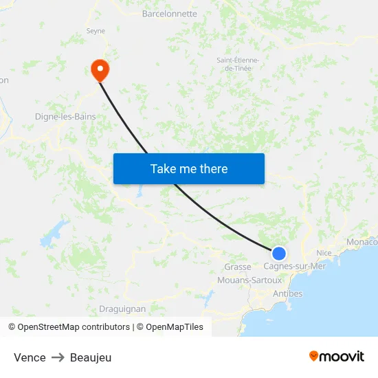Vence to Beaujeu map