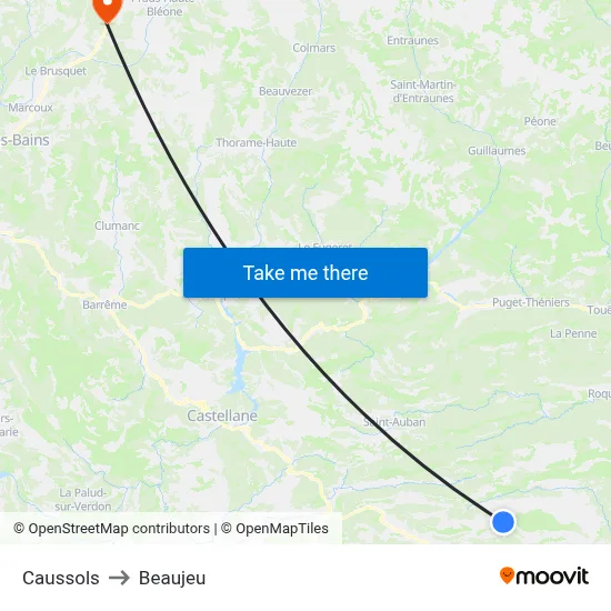 Caussols to Beaujeu map