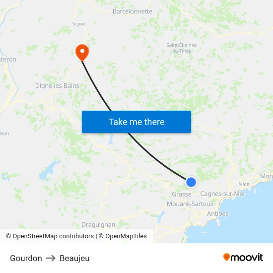 Gourdon to Beaujeu map