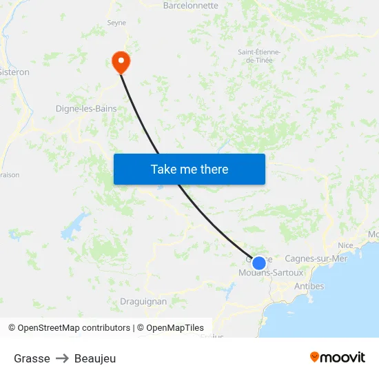 Grasse to Beaujeu map
