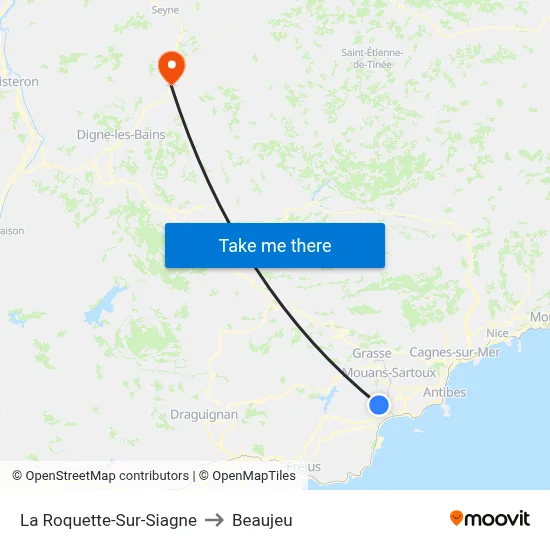 La Roquette-Sur-Siagne to Beaujeu map
