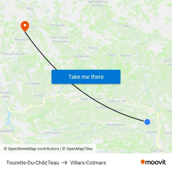 Tourette-Du-Chã¢Teau to Villars-Colmars map
