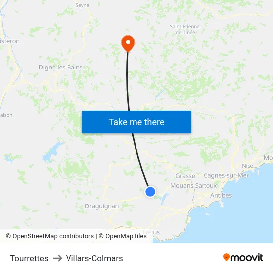 Tourrettes to Villars-Colmars map