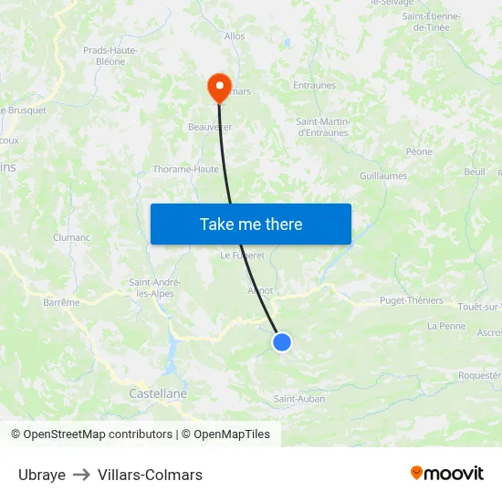 Ubraye to Villars-Colmars map