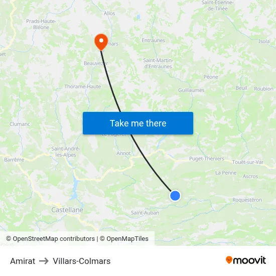Amirat to Villars-Colmars map