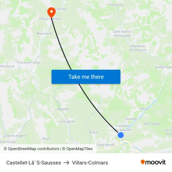 Castellet-Lã¨S-Sausses to Villars-Colmars map
