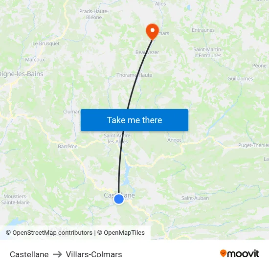 Castellane to Villars-Colmars map