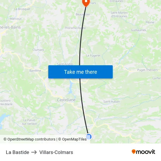La Bastide to Villars-Colmars map