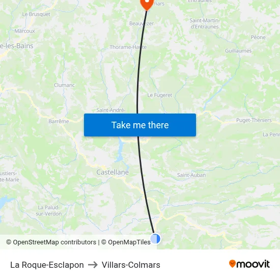 La Roque-Esclapon to Villars-Colmars map