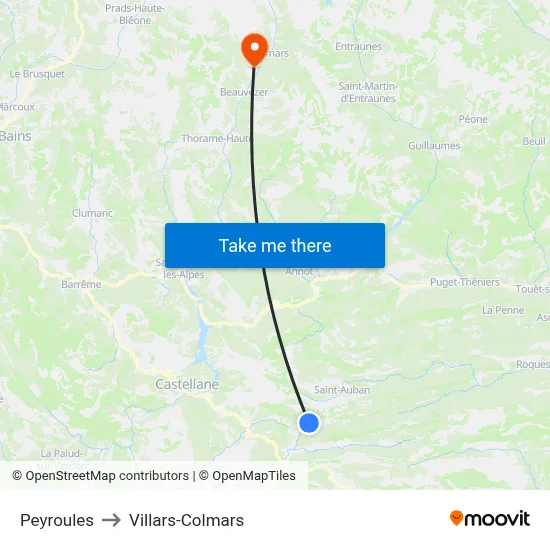 Peyroules to Villars-Colmars map