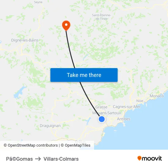 Pã©Gomas to Villars-Colmars map