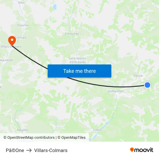 Pã©One to Villars-Colmars map