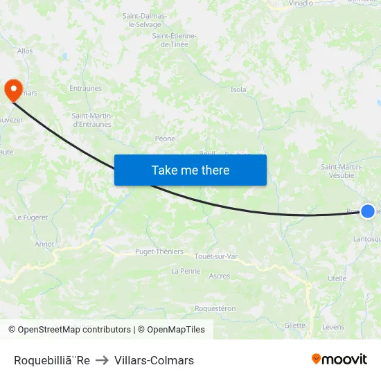 Roquebilliã¨Re to Villars-Colmars map