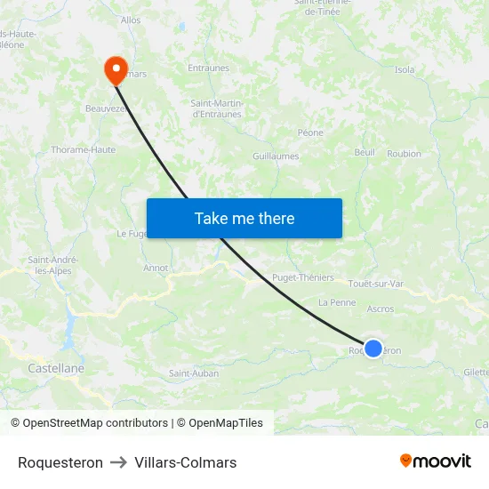 Roquesteron to Villars-Colmars map