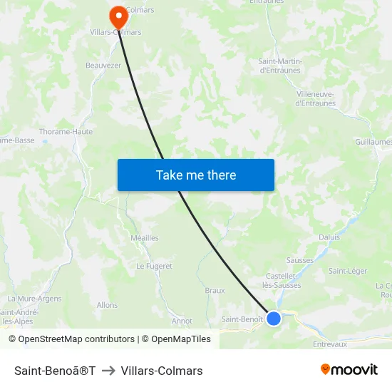 Saint-Benoã®T to Villars-Colmars map