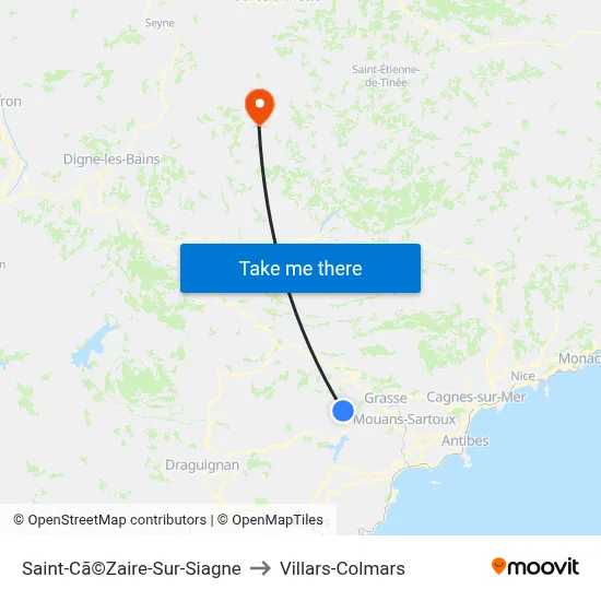 Saint-Cã©Zaire-Sur-Siagne to Villars-Colmars map
