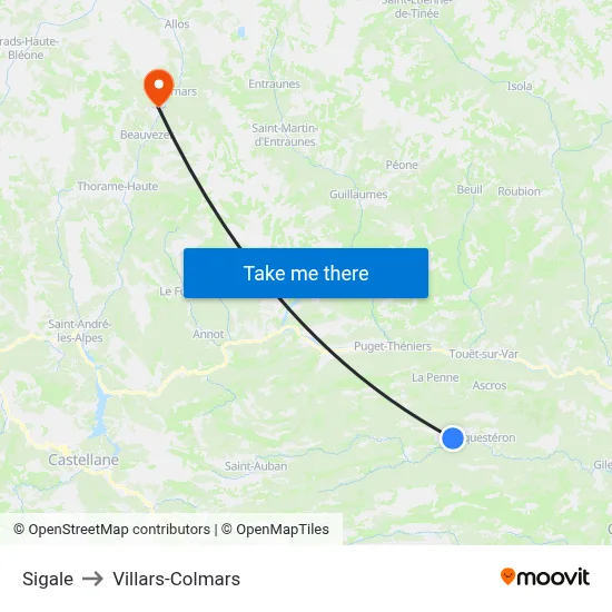 Sigale to Villars-Colmars map