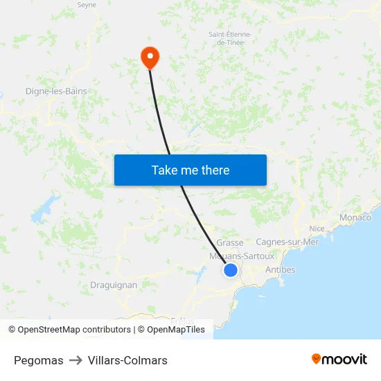 Pegomas to Villars-Colmars map