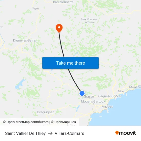 Saint Vallier De Thiey to Villars-Colmars map