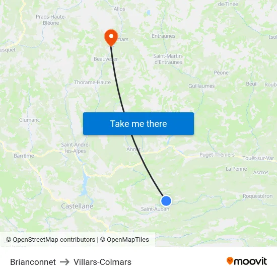 Brianconnet to Villars-Colmars map