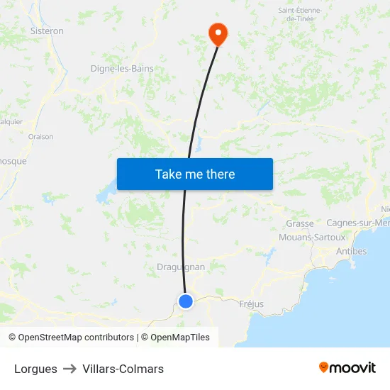 Lorgues to Villars-Colmars map