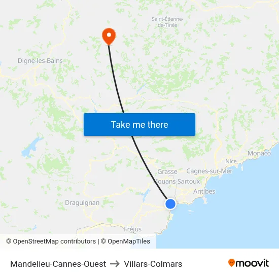 Mandelieu-Cannes-Ouest to Villars-Colmars map